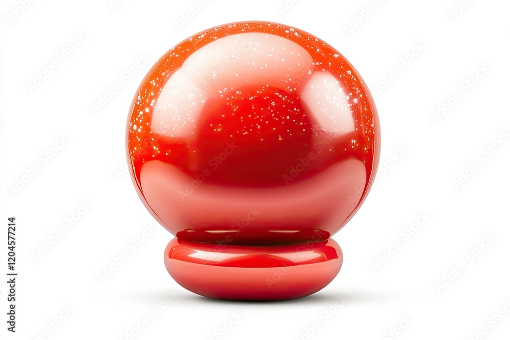 Vibrant red decorative orb with sparkling surface, set against a clean white background Vibrant red decorative orb with sparkling surface, set against a clean white background
