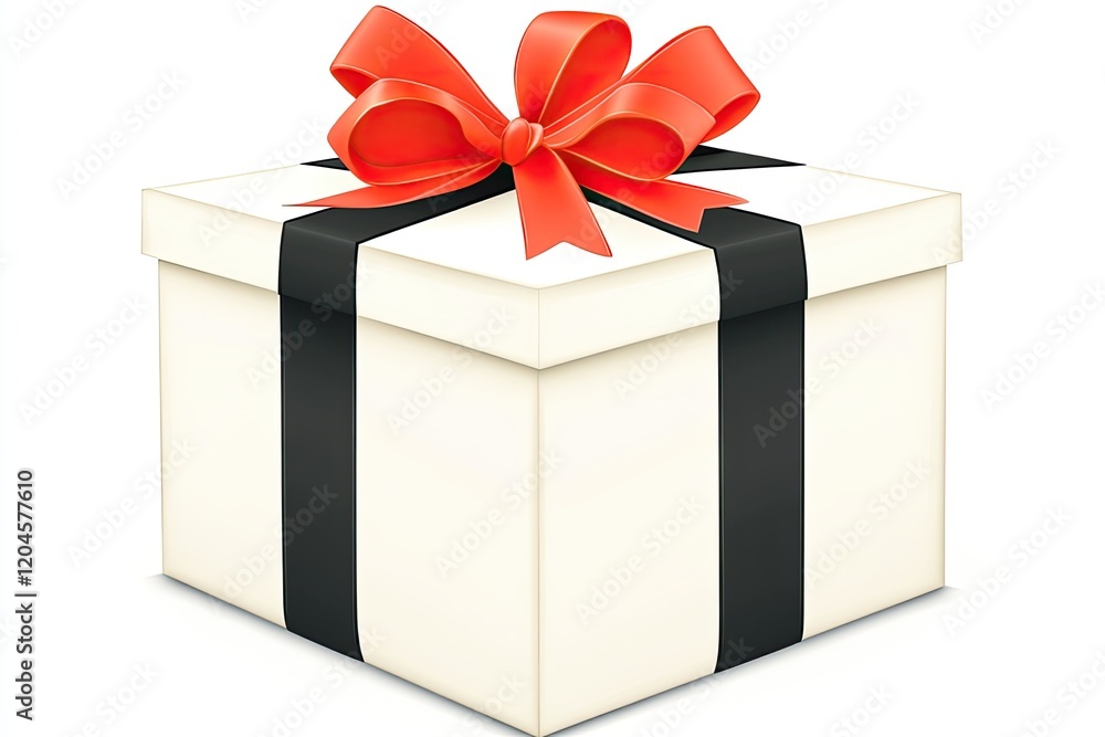A beautifully wrapped gift box with a red bow and black ribbon, ideal for celebrations and holidays A beautifully wrapped gift box with a red bow and black ribbon, ideal for celebrations and holidays