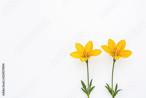 Wallpaper Mural Two vibrant yellow lilies on a white background, showcasing natural beauty and simplicity Torontodigital.ca