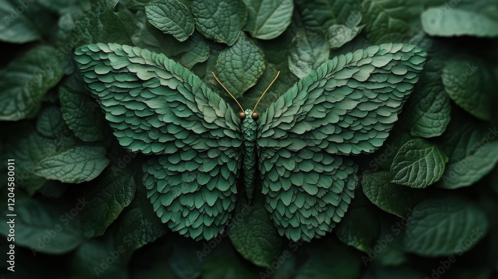 Fototapeta premium Green leaf butterfly, nature background, eco design