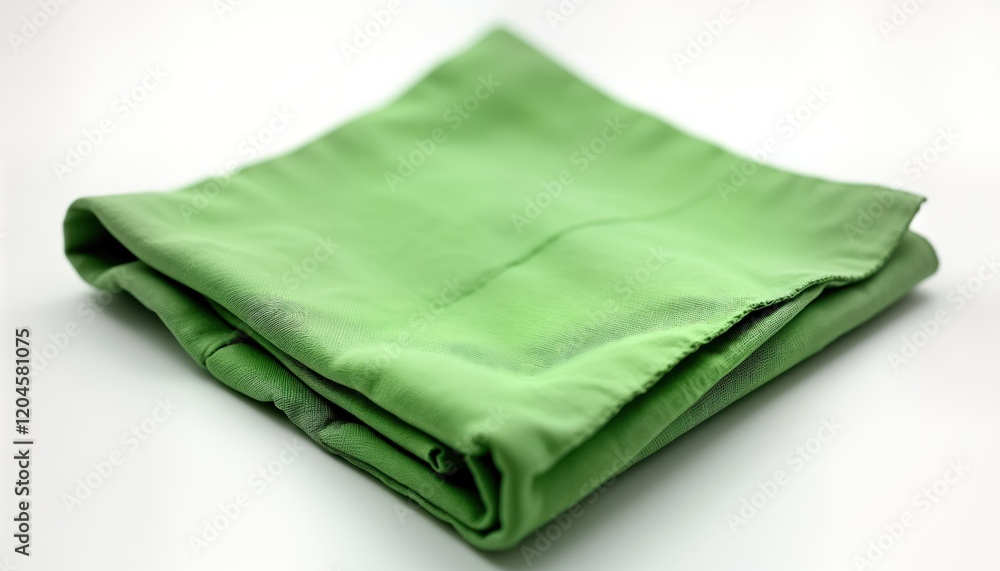 Bright lime green napkin folded neatly on plain white background. Top view flat lay. Fabric looks smooth, clean. Looks like perfect item for restaurant cafe. Item suitable for various occasions. Bright lime green napkin folded neatly on plain white background. Top view flat lay. Fabric looks smooth, clean. Looks like perfect item for restaurant cafe. Item suitable for various occasions.