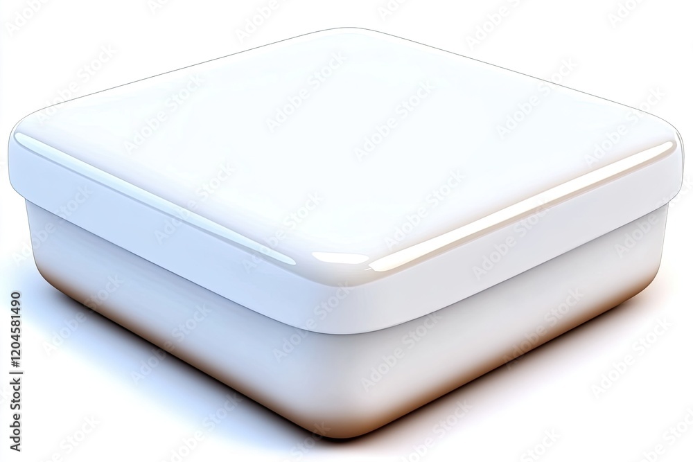 A sleek, white square box resting on a smooth surface, with a soft shadow enhancing its design A sleek, white square box resting on a smooth surface, with a soft shadow enhancing its design