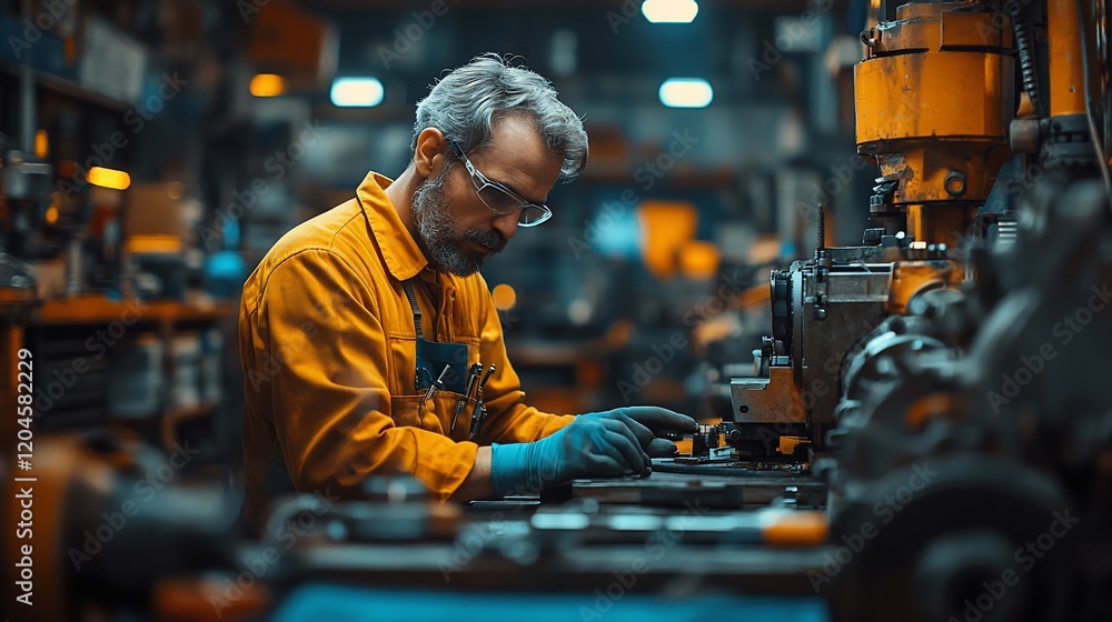 A Skilled Machinist at Work in an Industrial Factory A Skilled Machinist at Work in an Industrial Factory