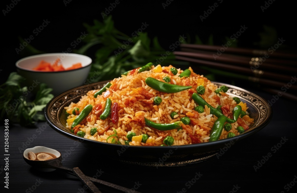 Indo Chinese Veg Schezwan Fried Rice consists of bell peppers green beans and carrot Indo Chinese Veg Schezwan Fried Rice consists of bell peppers green beans and carrot