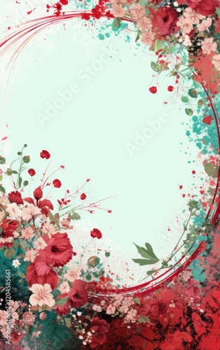 Red Floral Watercolor Painting with Abstract Background for Wedding Invitation