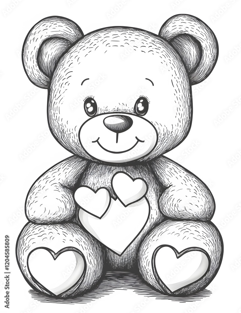 Obraz premium Adorable Teddy Bear Holding Three Hearts