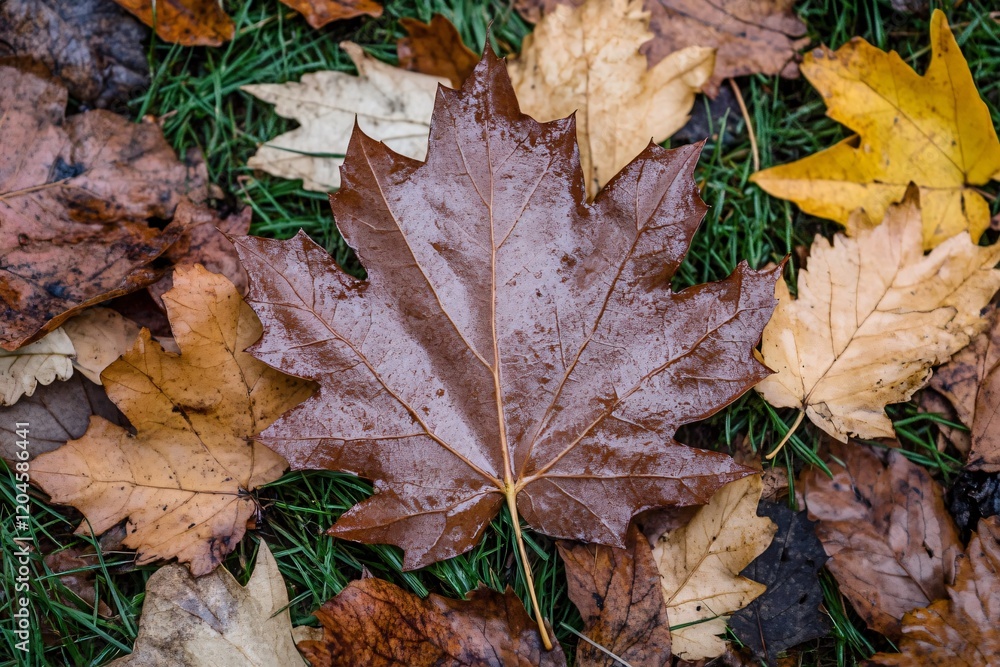 Autumn Maple Leaf on Grass Closeup Image Autumn Maple Leaf on Grass Closeup Image