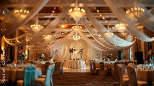 Elegant Wedding Reception Venue Setup: Soft Lighting and Decor