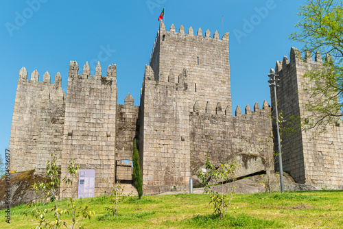 Medieval Guimaraes Castle. Most famous castle in Portugal. Birth place of the first Portuguese King and the Portuguese nation. Guimaraes, Portugal. (Unesco World Heritage Site)