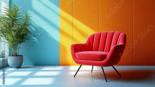 Vibrant Red Armchair in a Colorful Room photo