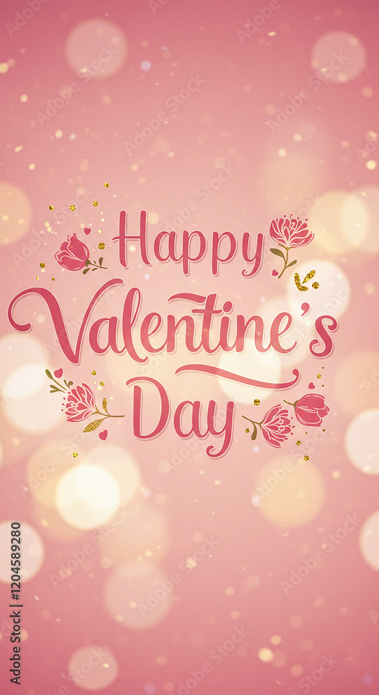 Romantic Valentine s Day Greeting Card Design with Pink Bokeh and Floral Elements Romantic Valentine s Day Greeting Card Design with Pink Bokeh and Floral Elements