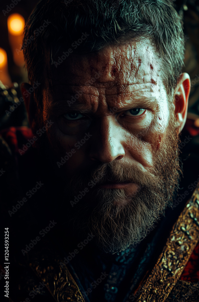 Biblical visual representation of King Saul with a weary and desperate expression. King Saul in tattered royal robes full of fear. Biblical visual representation of King Saul with a weary and desperate expression. King Saul in tattered royal robes full of fear.