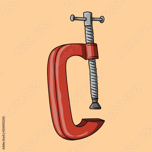Red vise or c clamp. illustration of clamp g