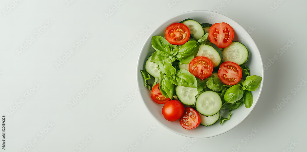 Fresh Vegetable Salad in Bowl with Tomato, Cucumber, and Lettuce on White Background Fresh Vegetable Salad in Bowl with Tomato, Cucumber, and Lettuce on White Background