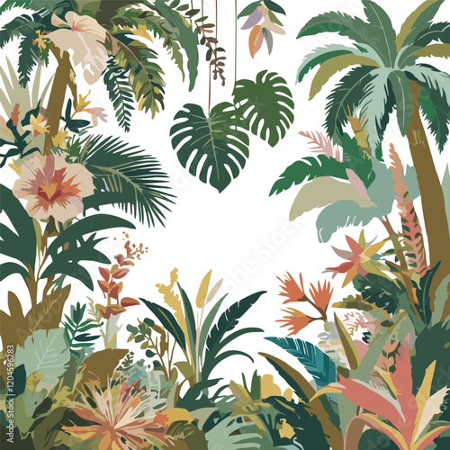 Jungle nature line illustration collection line vector illustration white background	