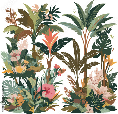 Jungle nature line illustration collection line vector illustration white background	