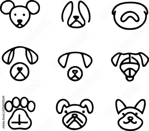 Set of 9 outline icons related to pet friendly vector illustration white background