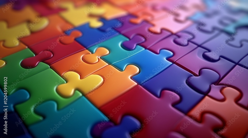 Fototapeta premium Colorful Interlocking Puzzle Pieces Close Up View (2)