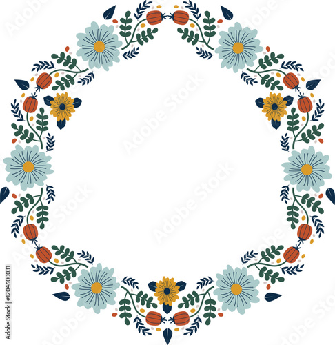 Folk Floral Round Frame