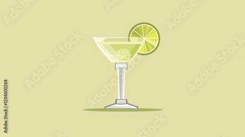 A cartoonish image of a martini glass with a lime wedge in it. The glass is half full and the lime wedge is on the rim of the glass. The image has a light and playful mood photo