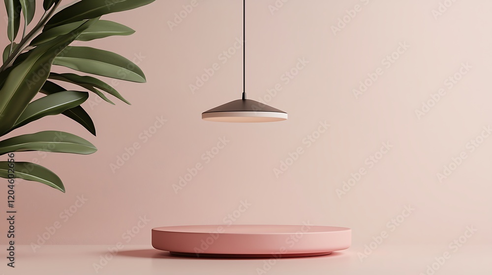 Minimalist Pink Studio Scene with Plant and Lamp Minimalist Pink Studio Scene with Plant and Lamp