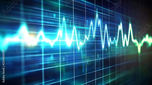 Abstract Blue Grid With Dynamic Waveform Display