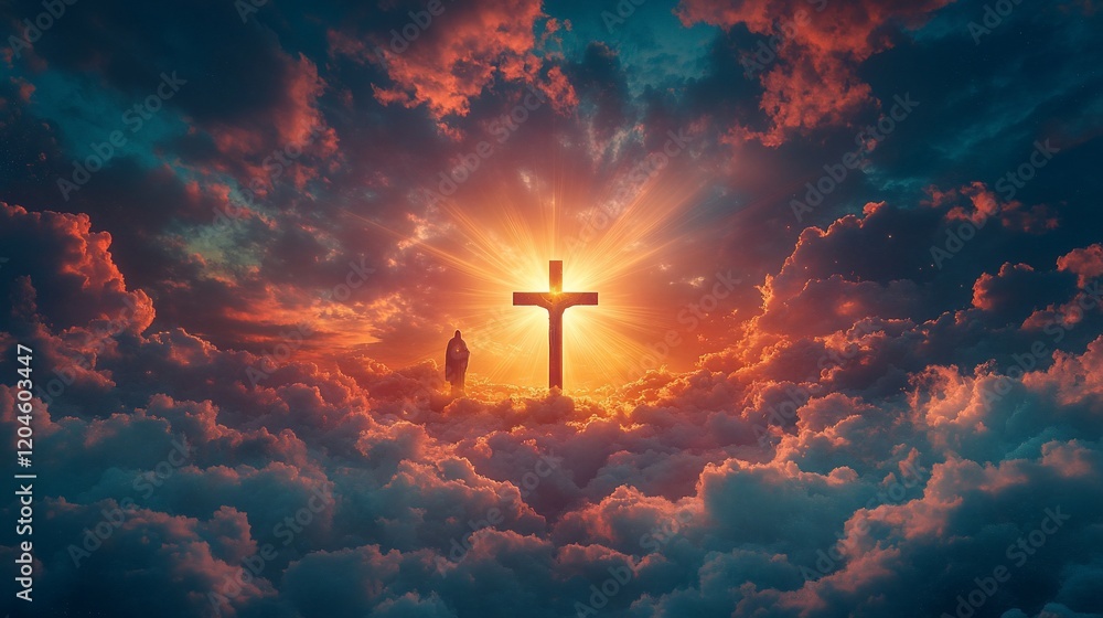 Heavenly cross sunrise, cloudscape, faith, hope, spiritual Heavenly cross sunrise, cloudscape, faith, hope, spiritual