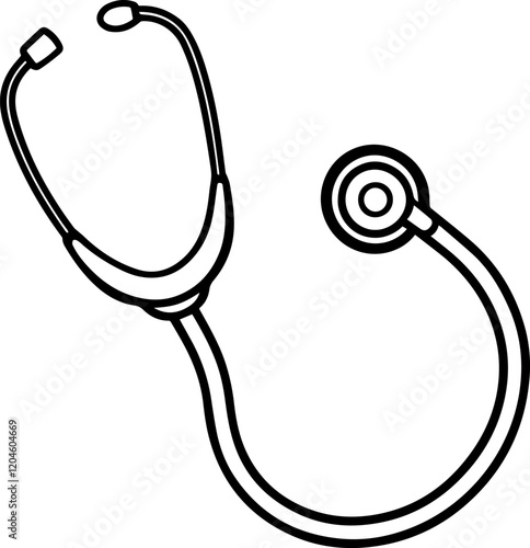 Black Line Art of a Stethoscope - Vector Illustration