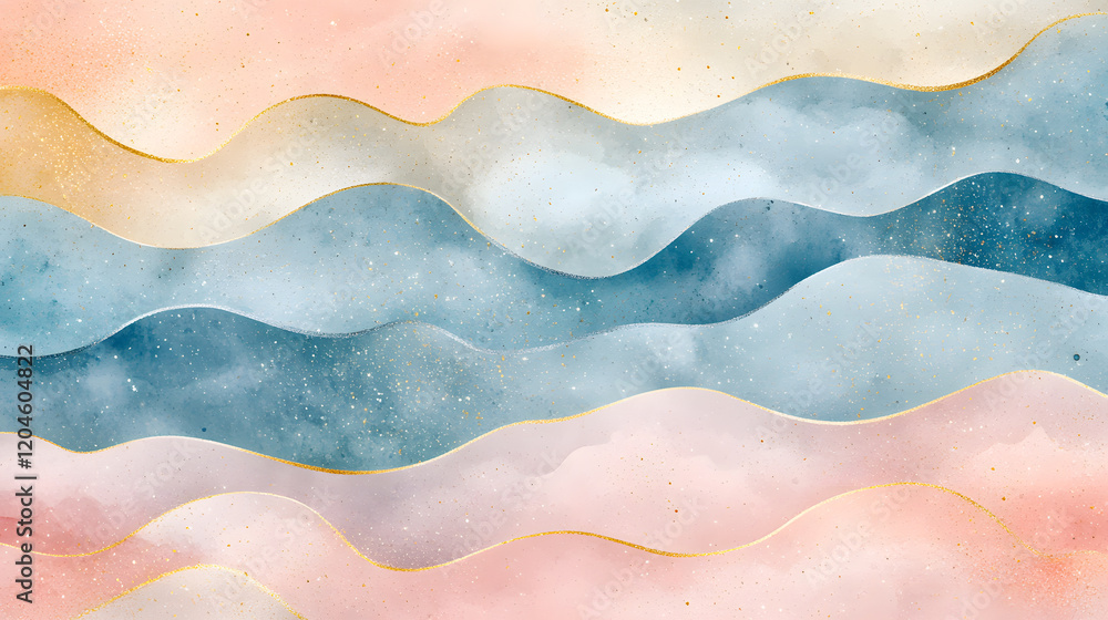 Elegant Abstract Blue and Pink Fluid Art with Gold Accents Elegant Abstract Blue and Pink Fluid Art with Gold Accents