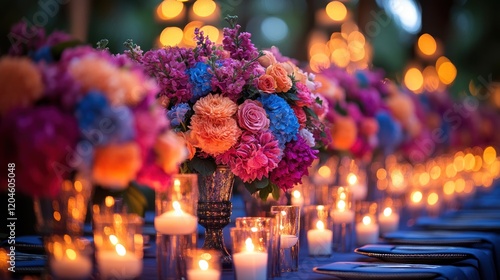 Romantic Evening: Vibrant Floral Table Setting