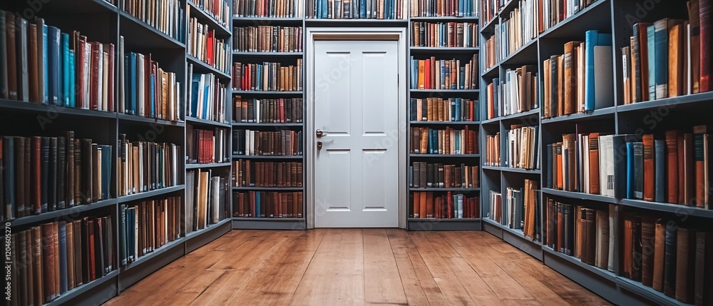 Library door, bookshelves, knowledge, education, study