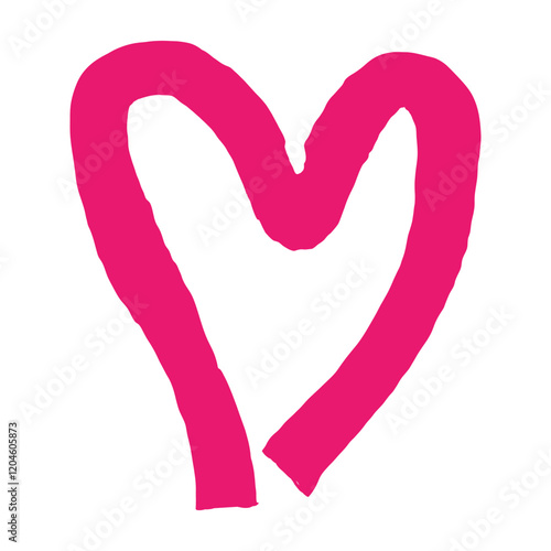 Valentine's Day heart made with a dry, rough-textured brush. Pink, uneven strokes resemble a coarse, bristly brush. Expressive card or banner design