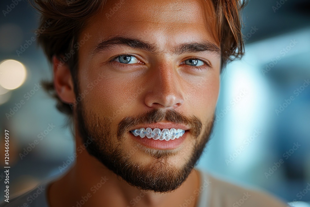 Man Holding Transparent Dental Aligner In Hand Adjusting Teeth Straightening Device Man Holding Transparent Dental Aligner In Hand Adjusting Teeth Straightening Device