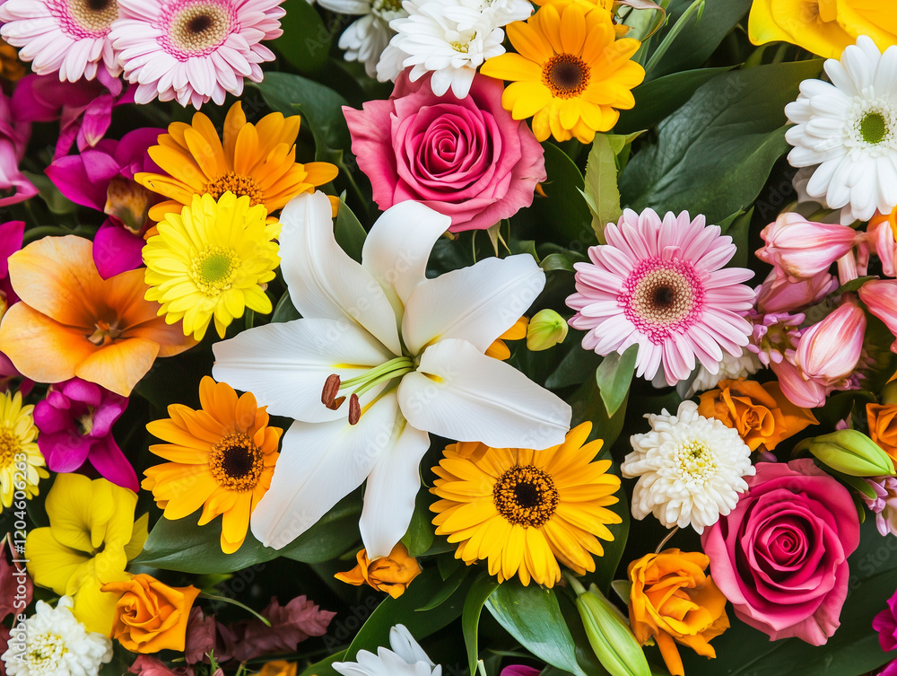 Colorful bouquet of flowers with roses and lilies Colorful bouquet of flowers with roses and lilies