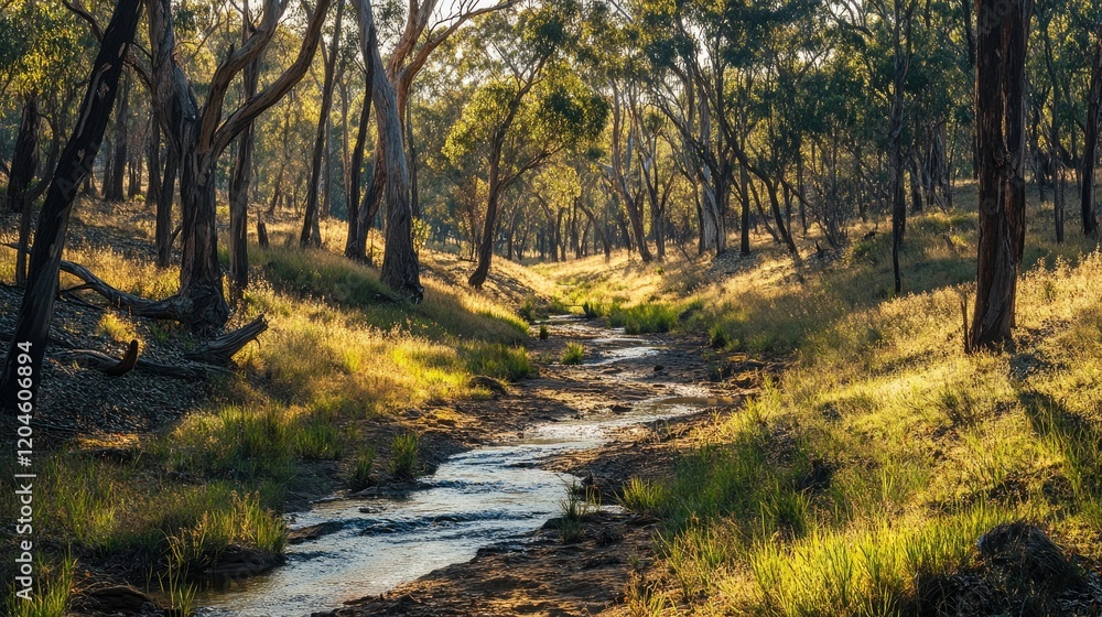 Serene Creek in Golden Hour Sunlight Serene Creek in Golden Hour Sunlight