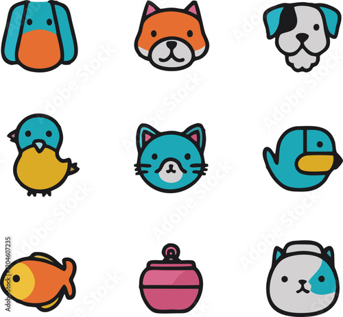 Set of 9 outline icons related to pet friendly vector illustration white background