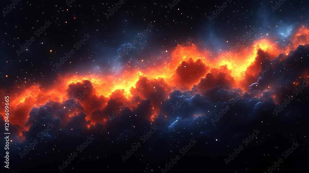 Fototapeta premium Fiery Nebula Cosmic Cloudscape Illuminated By Stars