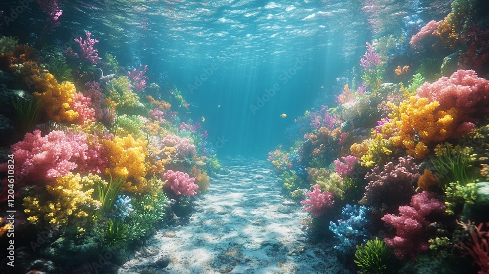 Obraz premium Vibrant Underwater Coral Reef Paradise: A Colorful Symphony of Marine Life