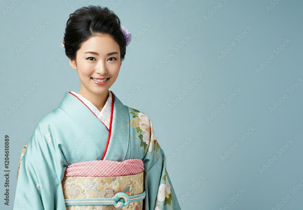 着物で笑顔の日本人女性