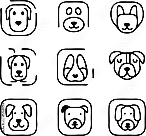 Set of 9 outline icons related to pet friendly vector illustration white background