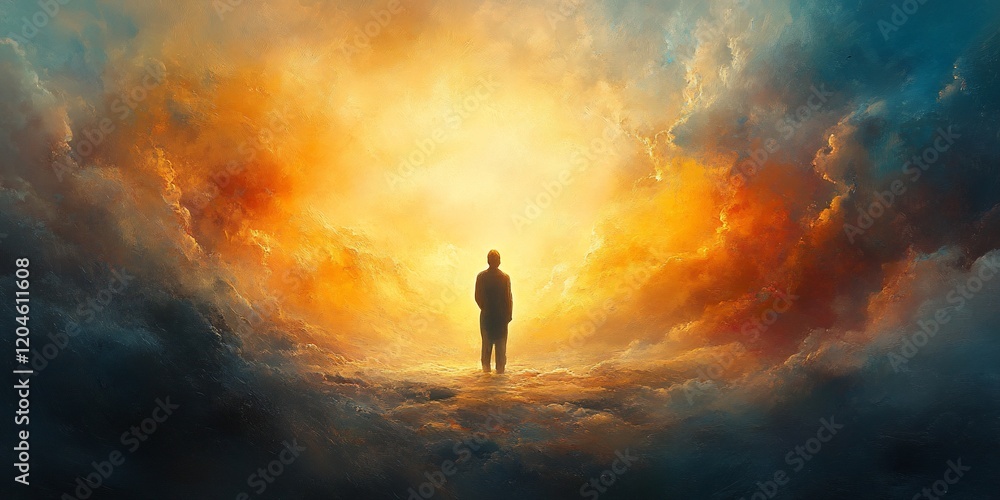 Man on clouds, bright sky, hope, faith, spiritual Man on clouds, bright sky, hope, faith, spiritual