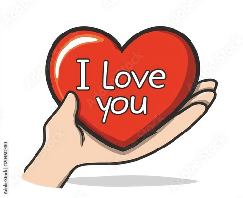 A romantic Valentine's day card with a heart inside a hand contour. The card has the phrase 