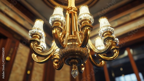 Elegant Gold Crystal Chandelier in Luxurious Interior Setting