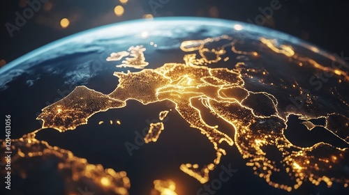 Abstract global network concept with Earth and glowing connections, data transfer in the cyberspace world wide web technology background.