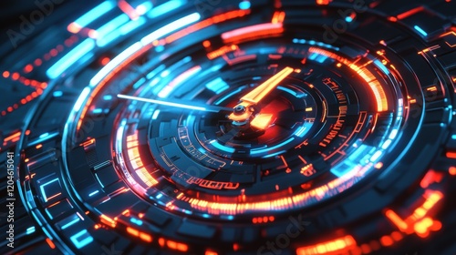 Wallpaper Mural Futuristic Technology Interface Abstract Circular Glowing Neon Red and Blue Digital Panel Torontodigital.ca