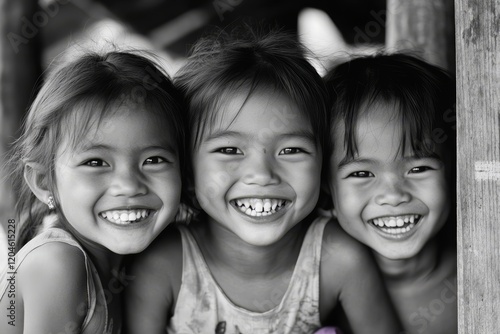 In Bagan, Myanmar on February 19, 2016, a portrait captures smiling little girls.