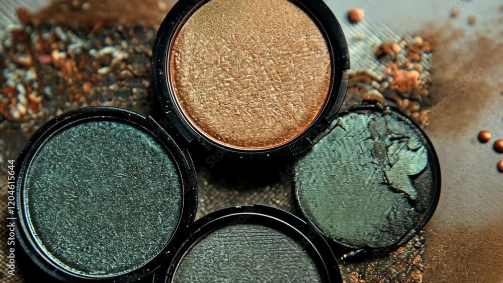 Colors and textures of mineral eyeshadow arranged on a crafting surface with shine and shimmer effect Colors and textures of mineral eyeshadow arranged on a crafting surface with shine and shimmer effect