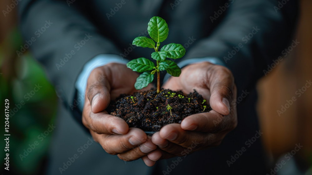 Business hands holding green plant tree with ESG icon concept in the hand for environmental. Business hands holding green plant tree with ESG icon concept in the hand for environmental.