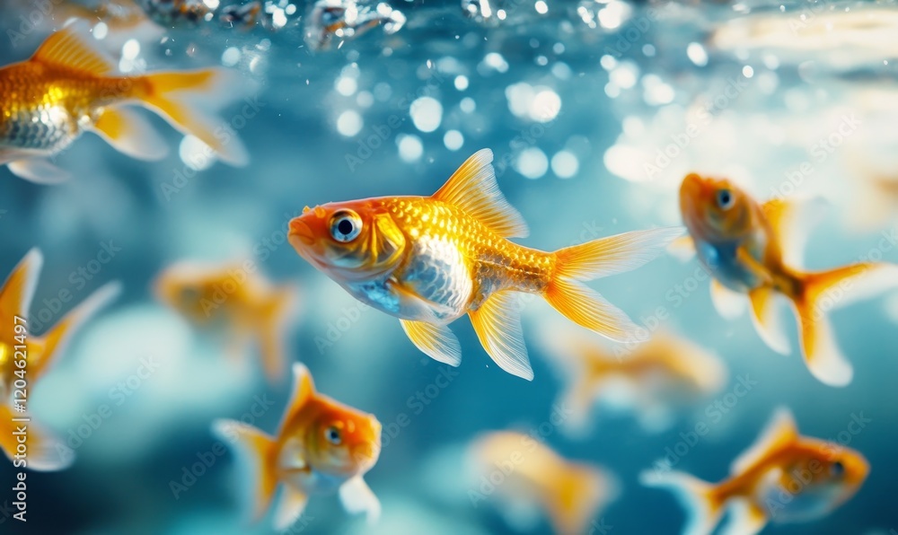 Fototapeta premium Golden Fish Swimming in Aquarium Underwater Scene