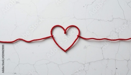 Romantic Red Rope Heart Shape on White Marble Background Valentine s Day Concept